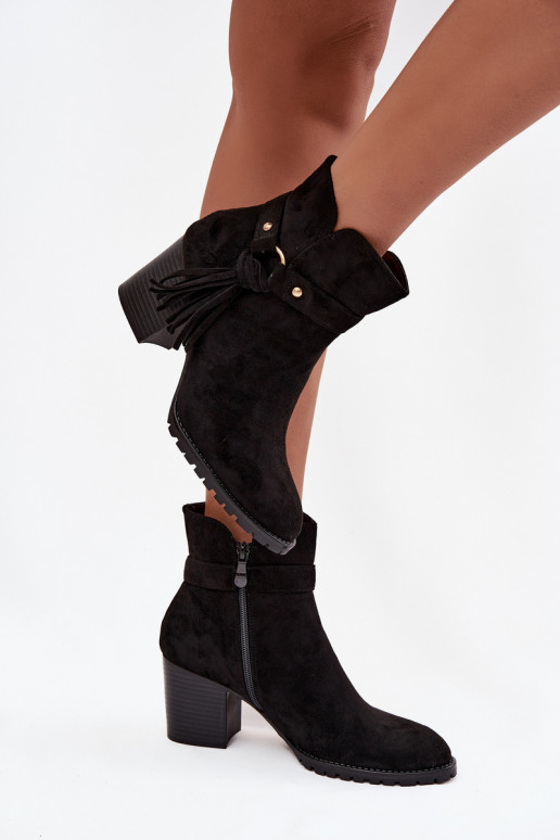 Women's ankle boots with fringe on heel Black Rosabella Women's ankle boots with fringe on heel Black Rosabella