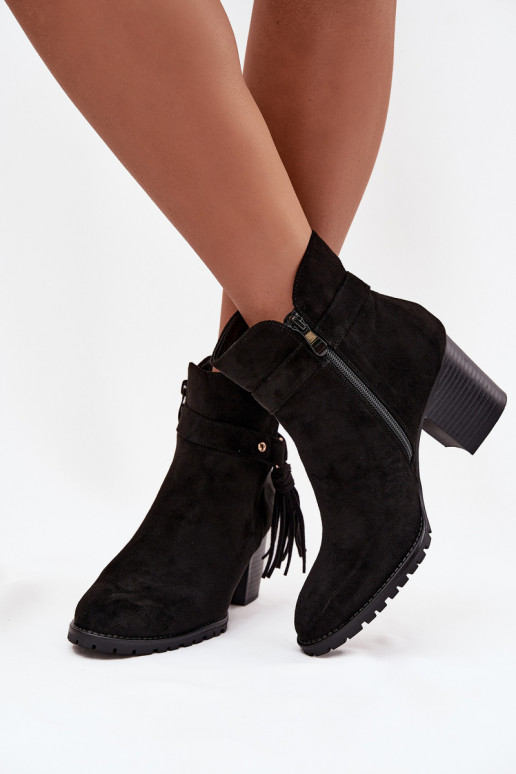 Women's ankle boots with fringe on heel Black Rosabella Women's ankle boots with fringe on heel Black Rosabella