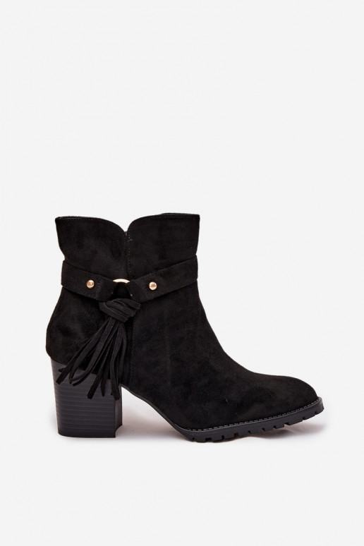 Women's ankle boots with fringe on heel Black Rosabella Women's ankle boots with fringe on heel Black Rosabella