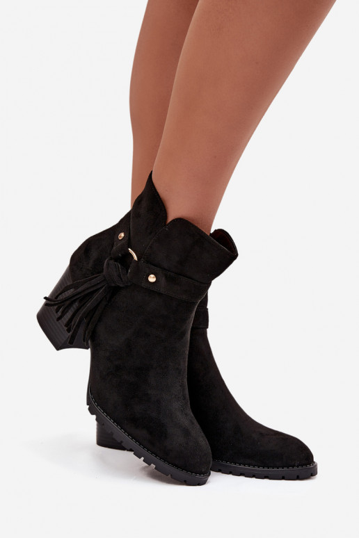 Women's ankle boots with fringe on heel Black Rosabella Women's ankle boots with fringe on heel Black Rosabella
