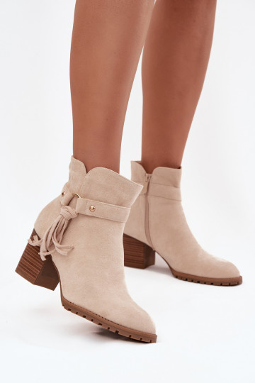 Women's ankle boots with heels with fringes light beige Rosabella 2