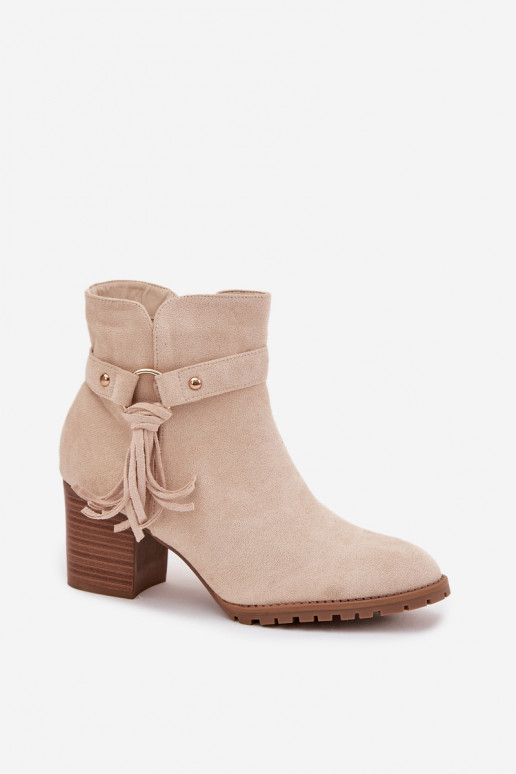 Women's ankle boots with heels with fringes light beige Rosabella