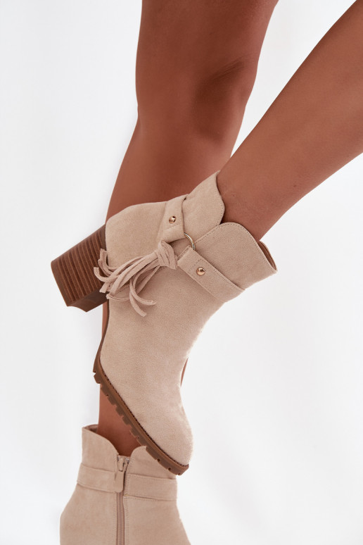 Women's ankle boots with heels with fringes light beige Rosabella