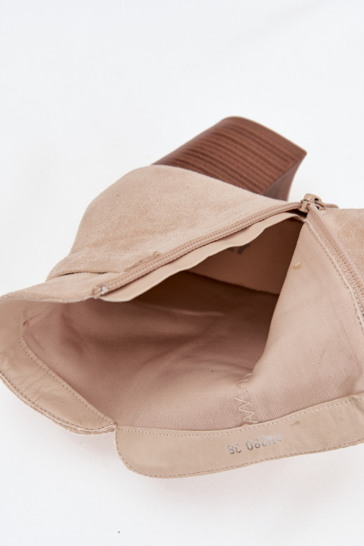 Botki Damskie Na SłupkuwithFrędzlami Jasnobeżowe Rosabella