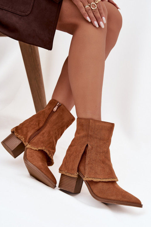 Women's ankle boots on heel with rolled shaft Camel Idalia