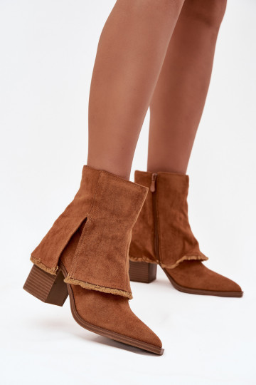 Women's ankle boots on heel with rolled shaft Camel Idalia 2