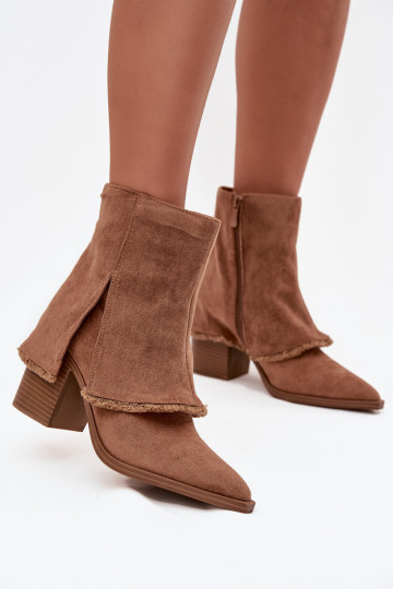 Women's ankle boots with heel and turned-up shaft light brown Idalia 2