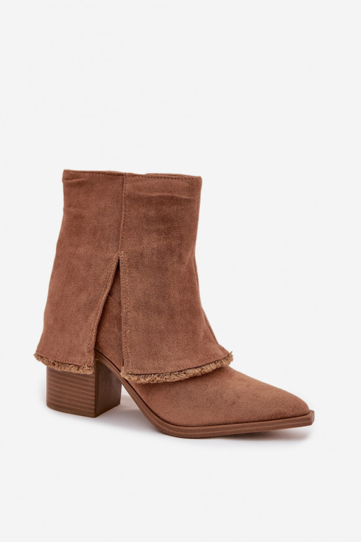 Women's ankle boots with heel and turned-up shaft light brown Idalia
