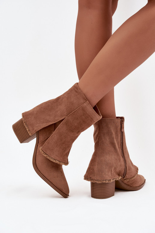 Women's ankle boots with heel and turned-up shaft light brown Idalia