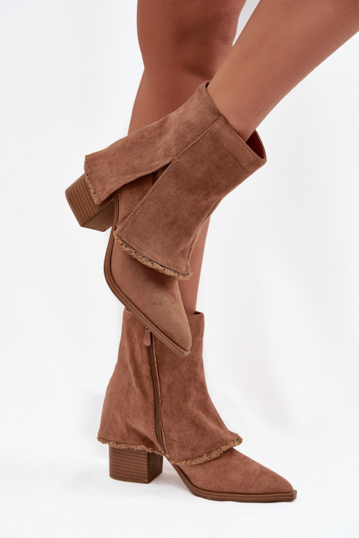 Women's ankle boots with heel and turned-up shaft light brown Idalia