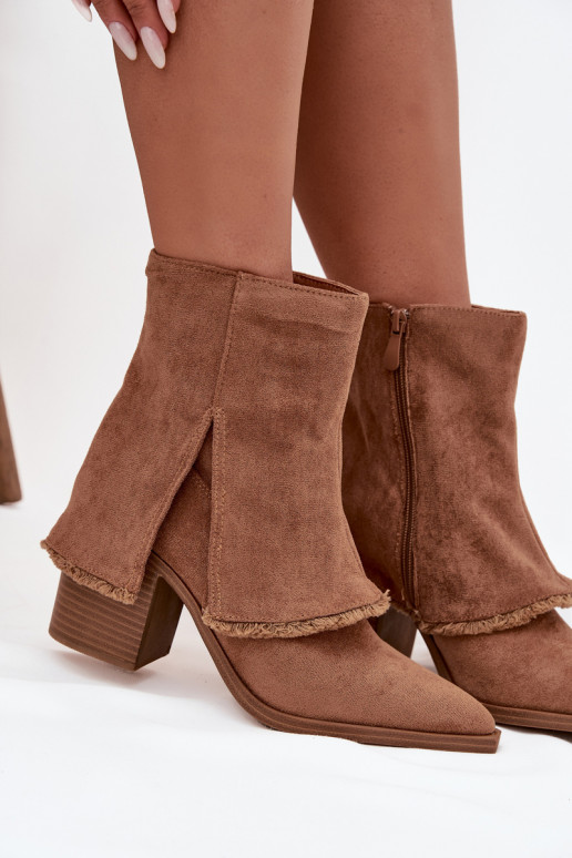 Women's ankle boots with heel and turned-up shaft light brown Idalia