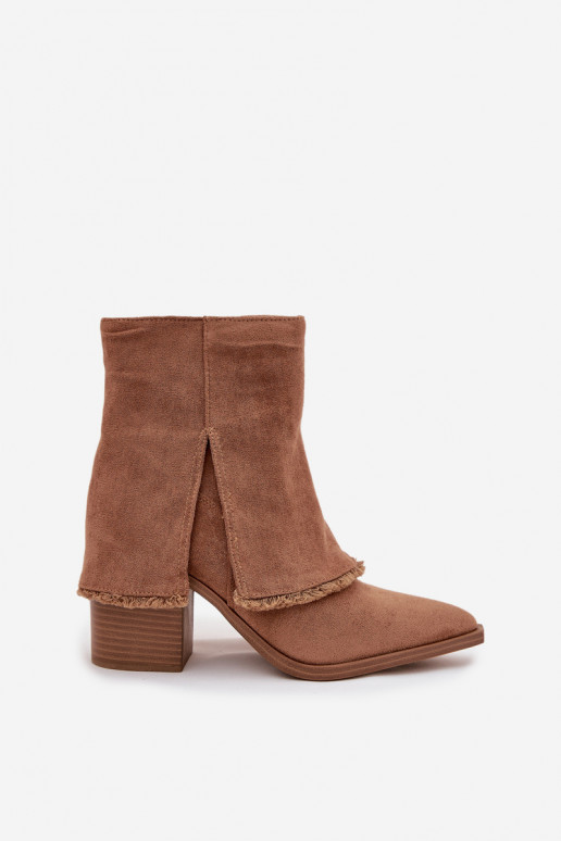 Women's ankle boots with heel and turned-up shaft light brown Idalia