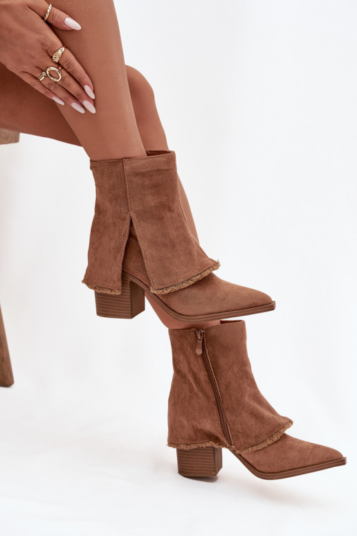 Women's ankle boots with heel and turned-up shaft light brown Idalia
