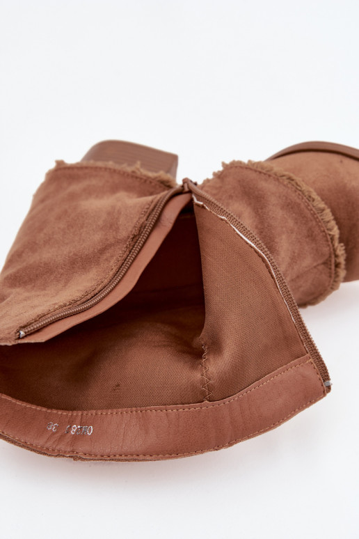 Women's ankle boots with heel and turned-up shaft light brown Idalia