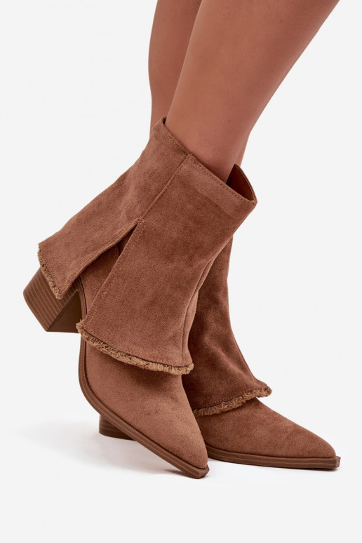 Women's ankle boots with heel and turned-up shaft light brown Idalia