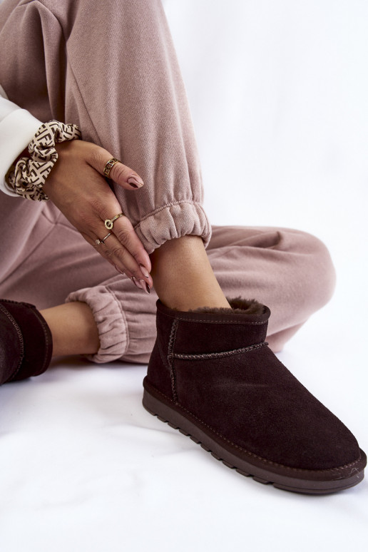 Women's Suede Low Snow Boots Brown Shelie