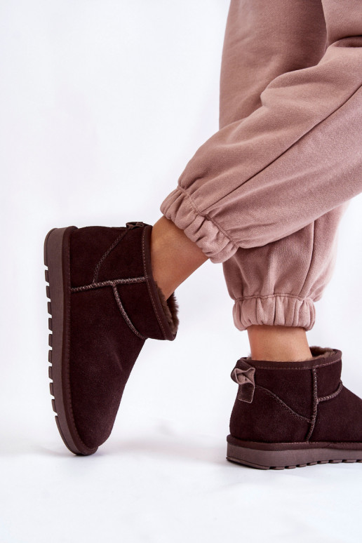 Women's Suede Low Snow Boots Brown Shelie