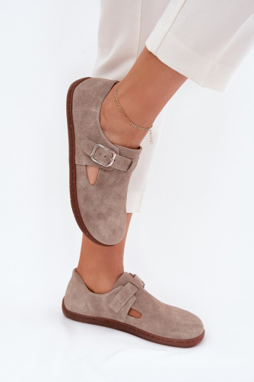 Zamszowe Półbuty Barefoot DamskiewithKlamrą Zazoo N1261 Beżowe