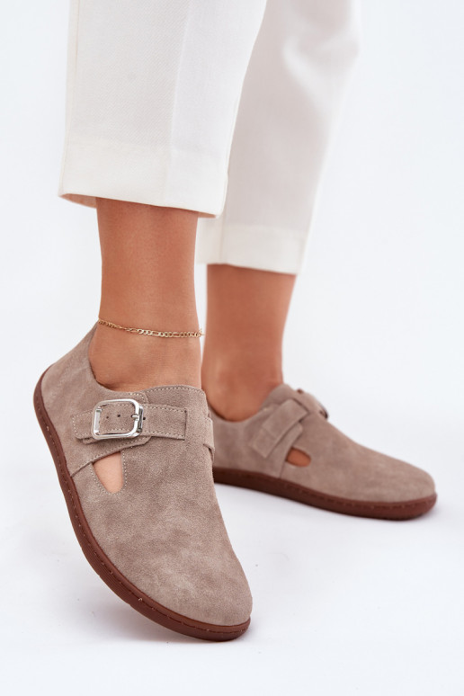 Zamszowe Półbuty Barefoot DamskiewithKlamrą Zazoo N1261 Beżowe