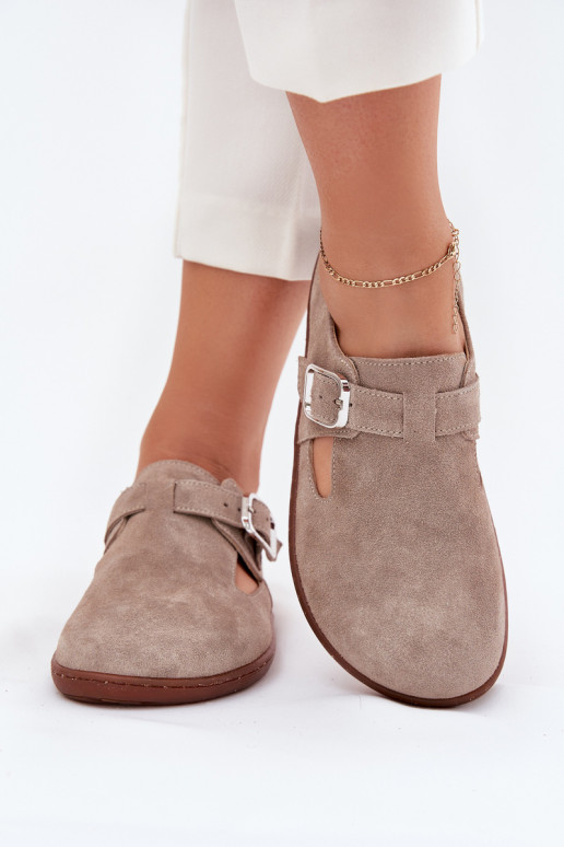 Zamszowe Półbuty Barefoot DamskiewithKlamrą Zazoo N1261 Beżowe