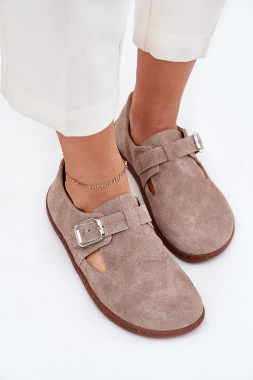 Zamszowe Półbuty Barefoot DamskiewithKlamrą Zazoo N1261 Beżowe