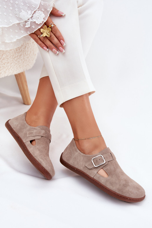 Suede Half Shoes Barefoot Women With Buckle Zazoo N1261 Beige