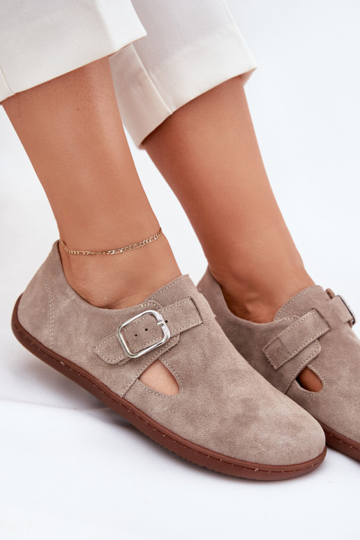 Suede Half Shoes Barefoot Women With Buckle Zazoo N1261 Beige