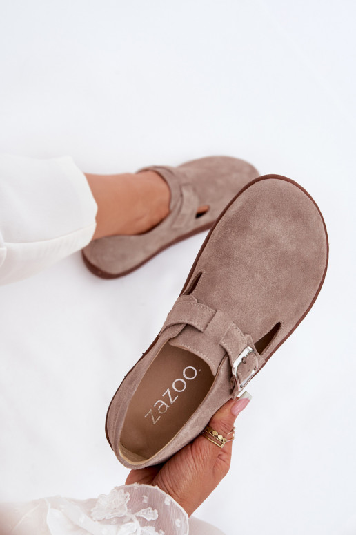 Suede Half Shoes Barefoot Women With Buckle Zazoo N1261 Beige