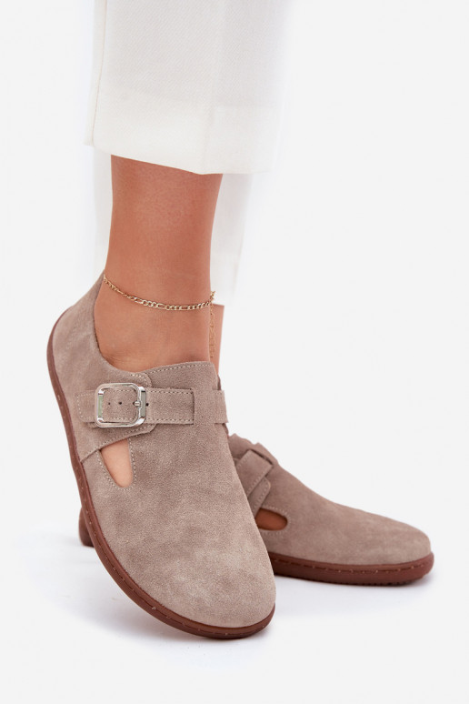 Zamszowe Półbuty Barefoot DamskiewithKlamrą Zazoo N1261 Beżowe