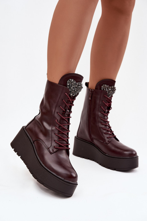 Leather Women's Ankle Boots with Decoration Lined Bordeaux Ulrika