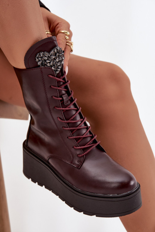 Leather Women's Ankle Boots with Decoration Lined Bordeaux Ulrika