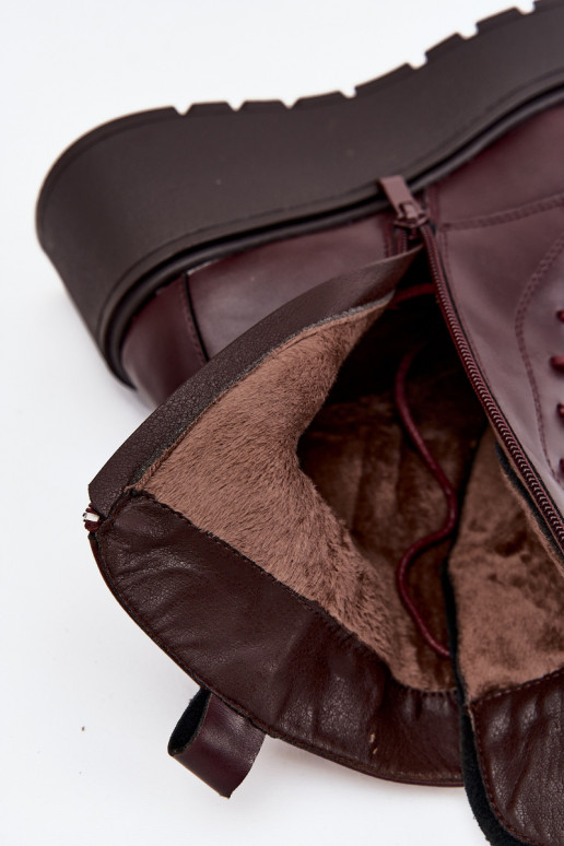 Leather Women's Ankle Boots with Decoration Lined Bordeaux Ulrika