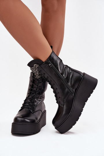 Leather Women's Ankle Boots With Decorated Insulated Black Ulrika 2