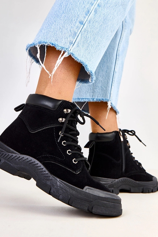 Czarne traperki damskie ekozamszowe...