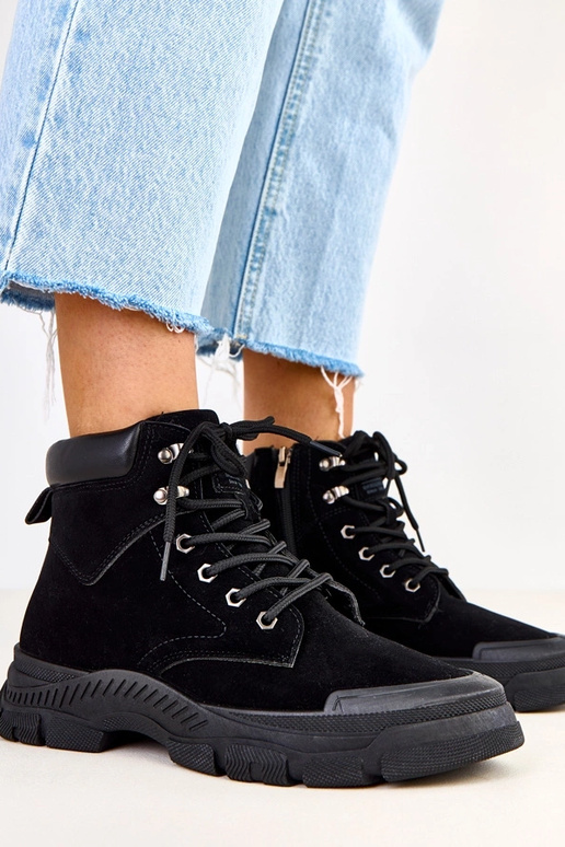 Czarne traperki damskie ekozamszowe...