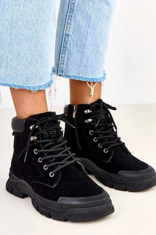 Czarne traperki damskie ekozamszowe...