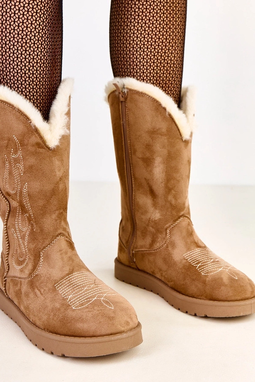 Ciemnobeżowe śniegowce z haftem na... Ciemnobeżowe śniegowce z haftem na...