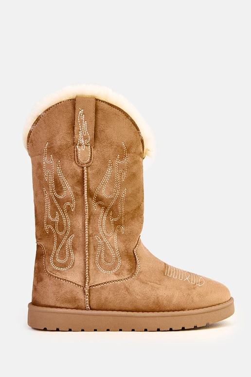 Ciemnobeżowe śniegowce z haftem na... Ciemnobeżowe śniegowce z haftem na...