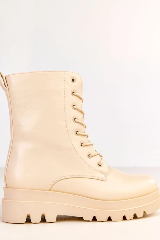 Beżowe klasyczne traperki damskie z...