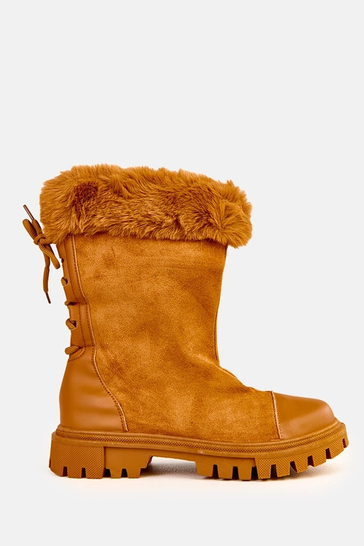 Beżowe botki z ekozamszową cholewką i...