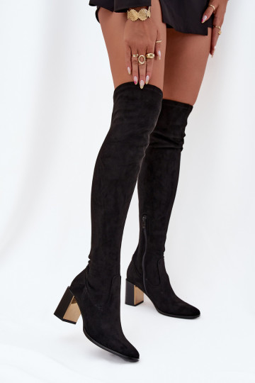 Women's Knee High Boots With Heel Eco Suede Black Jelina