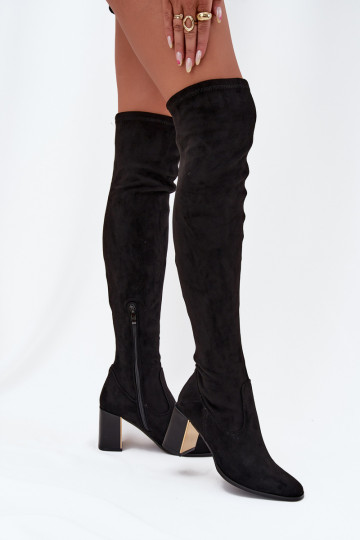 Women's Knee High Boots With Heel Eco Suede Black Jelina 2