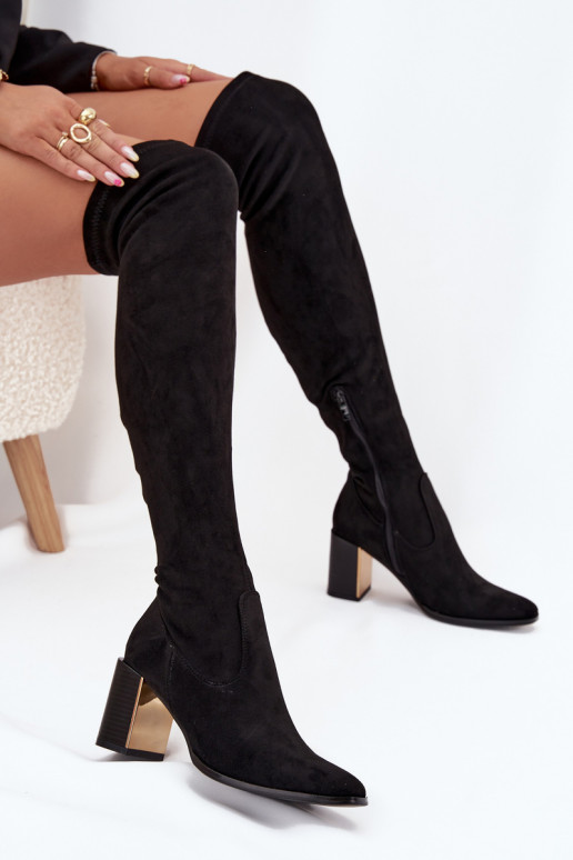 Women's Knee High Boots With Heel Eco Suede Black Jelina Women's Knee High Boots With Heel Eco Suede Black Jelina