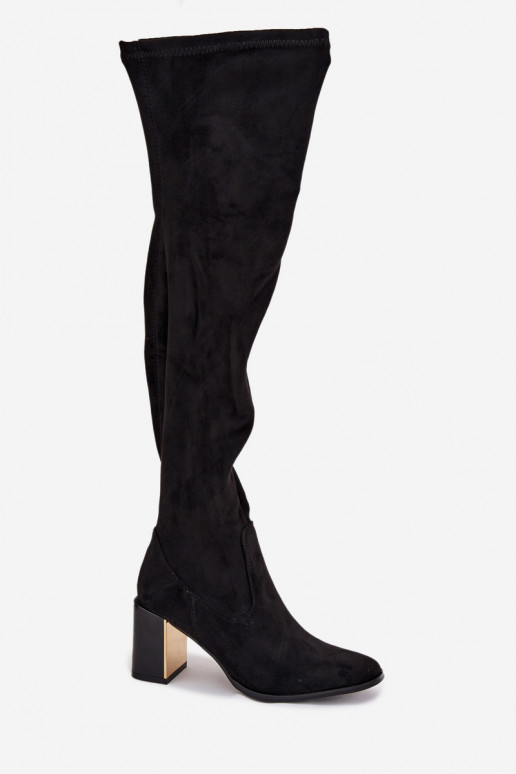 Women's Knee High Boots With Heel Eco Suede Black Jelina Women's Knee High Boots With Heel Eco Suede Black Jelina