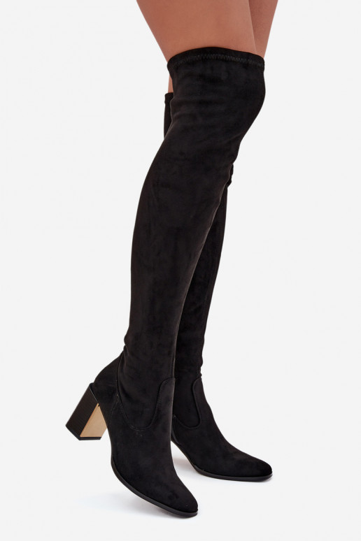 Women's Knee High Boots With Heel Eco Suede Black Jelina Women's Knee High Boots With Heel Eco Suede Black Jelina