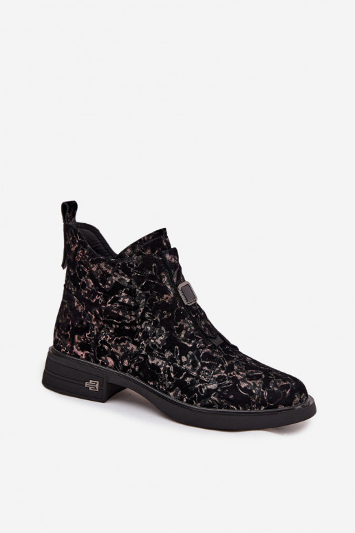 Ankle boots made of genuine suede with low heel D&A CR52-713 Black-brown