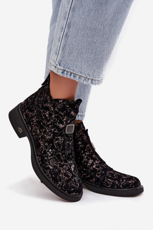 Ankle boots made of genuine suede with low heel D&A CR52-713 Black-brown