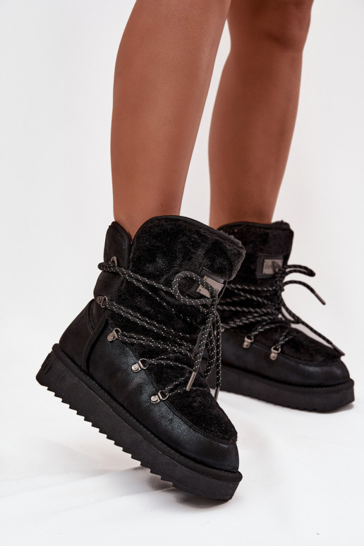 Women's Snow Boots on Platform with Fur D.Franklin DFSH37005 Black