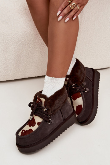 Śniegowce DamskiewithNaturalnego Zamszu Łaty D.Franklin DFSH375008 Czekoladowe