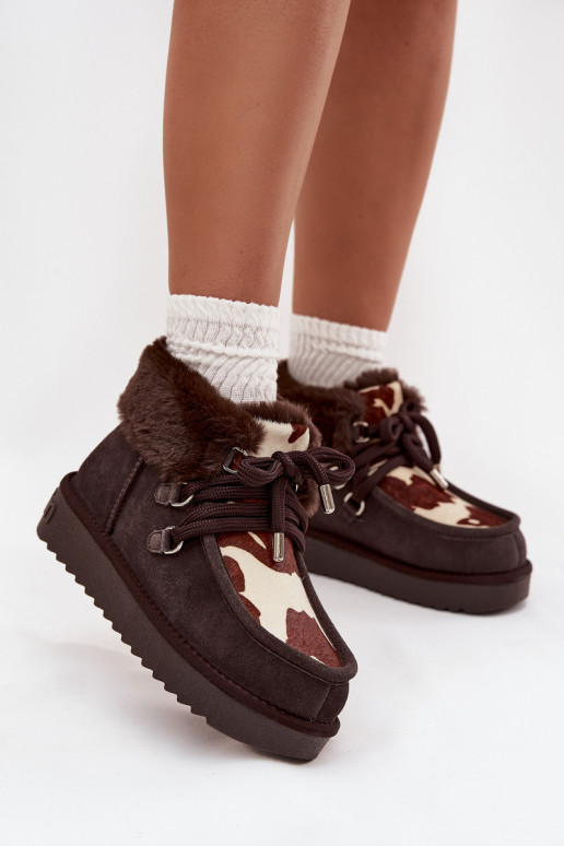 Women's Snow Boots Made of Natural Suede Patches D.Franklin DFSH375008 Chocolate